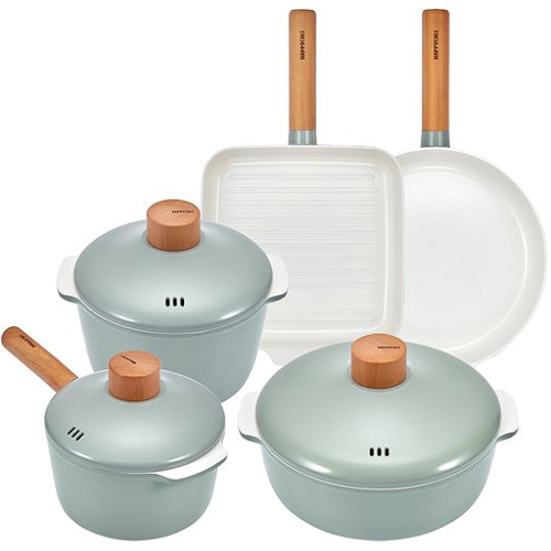 해피콜 ㅤ지음 IH 프라이팬 냄비 5종 세트 (팬24+그릴팬22+편수18+양수20+전골24)_이미지