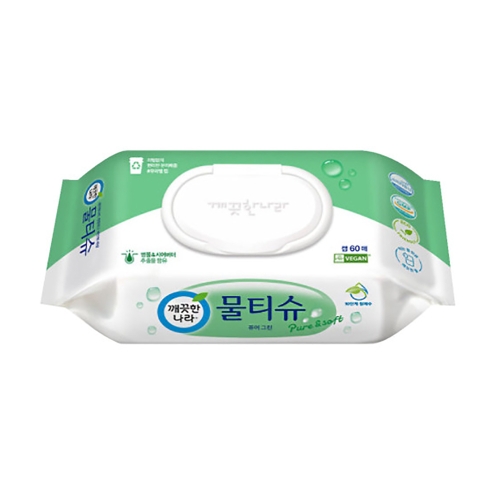 깨끗한나라 퓨어 그린 물티슈 캡형 100매 (6팩)