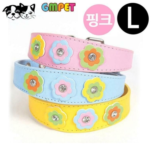 지엠펫 샤이니 플라워 가죽목줄 L