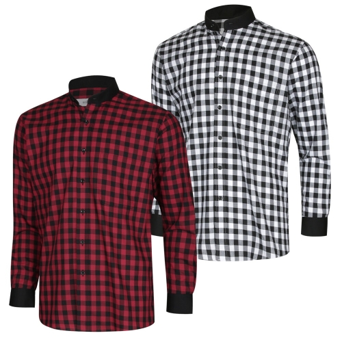 파파브로 국내제작 헨리넥 카라 격자무늬 디자인 셔츠 DE-SHAH-3461,2