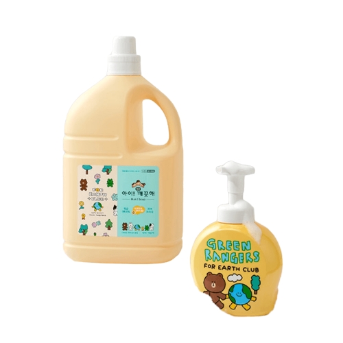 CJ라이온 아이깨끗해 라인프렌즈 핸드워시 4.5L + 대용량 리필 490ml 공용기 + 리유저블백 (1세트)