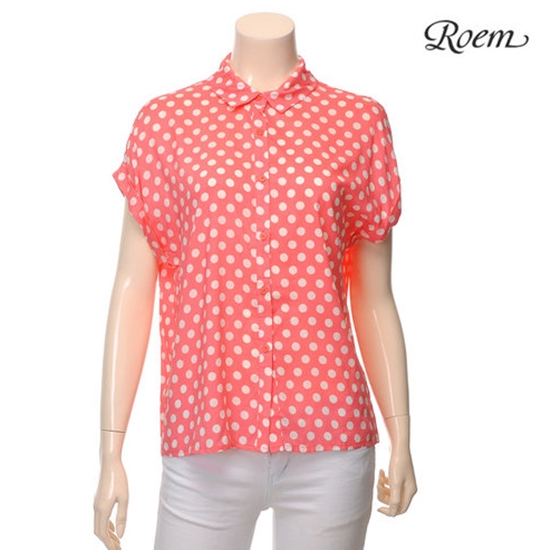 로엠 배색 도트패턴 카라 블라우스 RMBL3379R0_25_이미지
