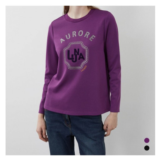 올리비아로렌 여성 프린팅 포인트 라운드 넥 티셔츠 VVCAL3W9271_이미지