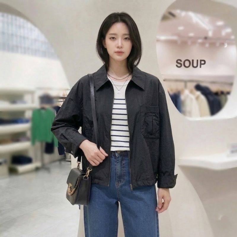 스위트숲 셔츠형 밑단 끈조절 소매롤업 여성점퍼 SC4UJ9Z1_이미지