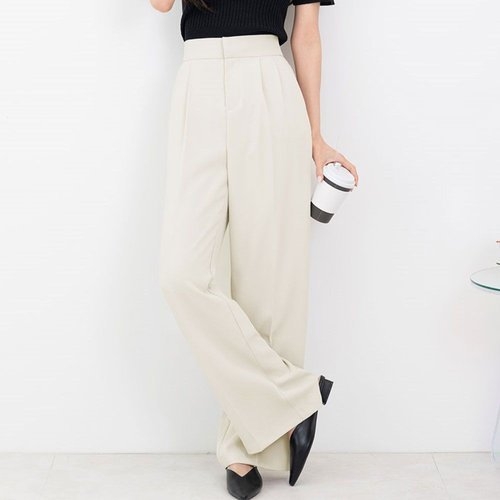 뒷밴딩 핀턱 슬랙스 여자 여름바지 와이드핏 오피스룩 WEED4F7