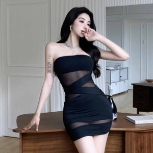  뷰앤미 블랙 망사 시스루 탑 원피스 섹시원피스 클럽의상 홀복 여름