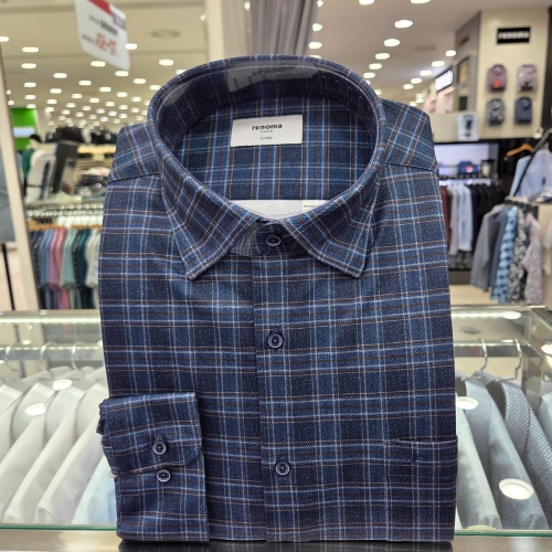 레노마 셔츠 셔츠 저지 체크 프린트 일반핏 긴소매ROFSG1431NYF_GN