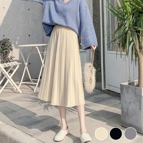 에이라인 예쁜 꽈배기 밴딩 스커트 URD-503 블랙 FREE_WFH4VNR