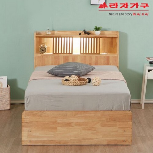 라자가구 비바 팀버 원목 4서랍 LED침대 SS (본넬스프링)_이미지