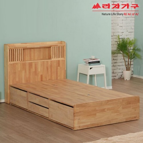 라자가구 비바 팀버 원목 4서랍 LED침대 SS (본넬스프링)_이미지
