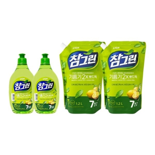 참그린 기름기 뽀드득 레몬녹차 480ml + 리필 1.2L (본품2개+리필2개)_이미지