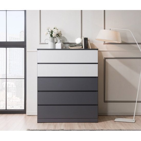 웨스트프롬 럭셔리와인 웨이브 W하이글로시 5단 서랍장 그레이 (100cm)_이미지
