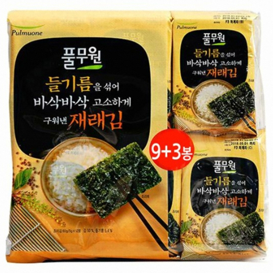 풀무원 들기름을 섞어 바삭바삭 고소하게 구워낸 재래김 5g (12개)