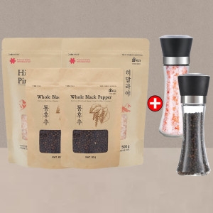 히말라야 핑크솔트 1kg+통후추 160g+그라인더 2P 미네랄소금 김장소금 흑후추 깨 그라인더_이미지