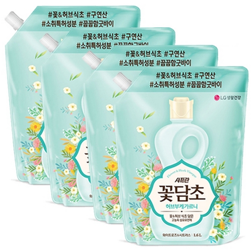 LG생활건강 샤프란 꽃담초 부케가르니 화이트로즈 리필 1.6L (4개)_이미지