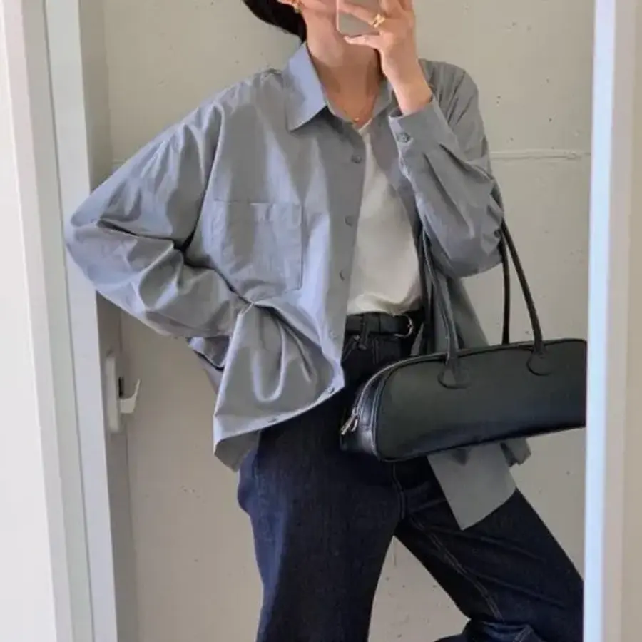 옷자락 여자 코튼 백라벨패치 루즈핏 빅포켓 긴팔 남방1072209