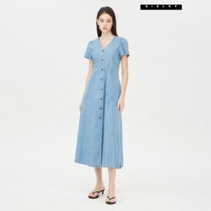 SISLEY 브이넥 버튼업 데님 롱 원피스 SAOPC7531_이미지
