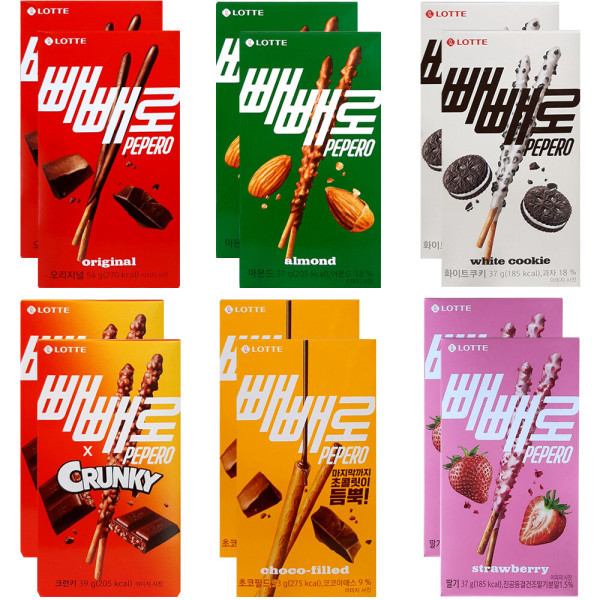 롯데제과 빼빼로 6종 2개씩(딸기54g+초코 오리지널 54g+아몬드37g+화이트쿠키37g+크런키39g+초코필드53g) (1개)