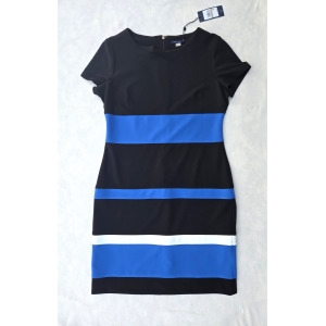 타미 반팔 쉬스 드레스 컬러블록 스트라이프 블루 블랙 화이트 4603558_이미지