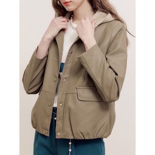 기타 후드 탈착 카라 페이크 가죽 자켓 LC1LJK001M