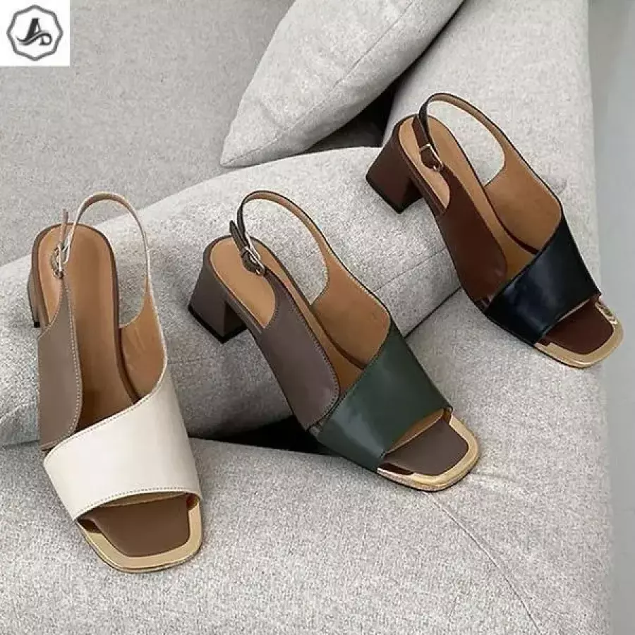 토오픈 슬링백 가죽 배색 골드 스퀘어 통굽 5cm 49401674