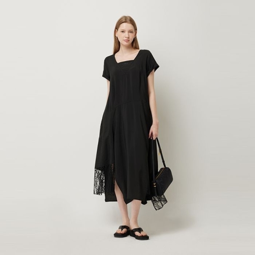 SISLEY 레이스 패치 소매 롤업 원피스_SAOP73541BK_이미지