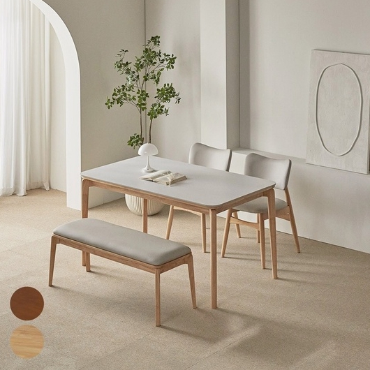 파로마 폴리니 세라믹 원목 식탁 1400 (필립A의자2개+벤치1개)_이미지