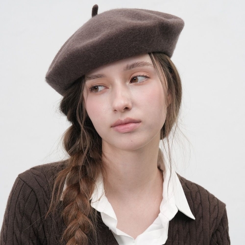 제너럴아이디어 WOMAN GNRL 로고 울 베레모 BROWN / WBE3L91511_이미지