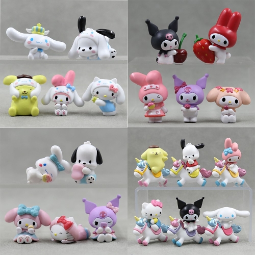 산리오 시나모롤 쿠로미 마이멜로디 폼폼푸린 헬로키티 피규어 케이크 장식 액세서리 세트5