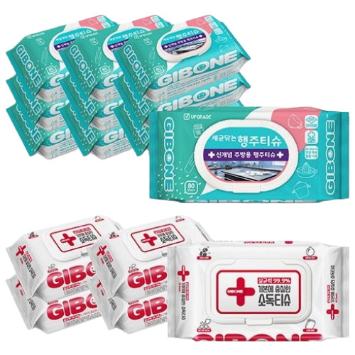 세균닦는 행주티슈 80매 10팩 + 소독티슈 60매 5팩