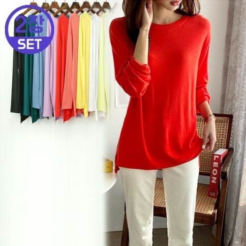  시드마켓 2장set 루즈핏 라운드 골지 티셔츠 20Z330B 빅사이즈 여성