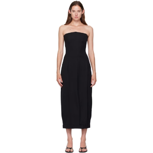 VETEMENTS 블랙 업사이드 다운 테일러드 판타드레스 맥시 드레스 252669F055001_이미지