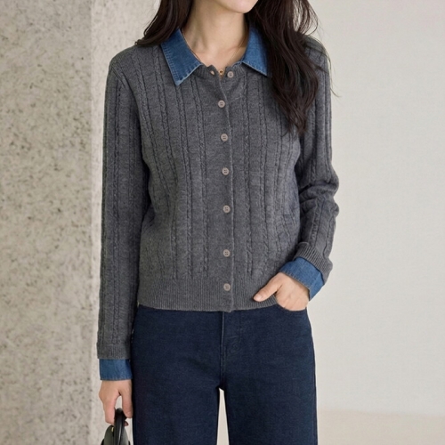 모리스커밍홈 레이어드 데님 카라 단추 니트_M2512KN172D