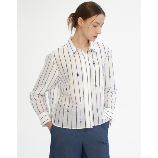 LF 닥스레이디스 스트라이프 린넨혼방 긴팔셔츠 DLSH4B403WT