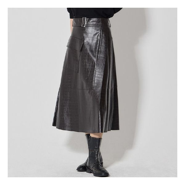 르오트 품격있는 레이디 FAUX 레더 벨티드 랩스커트-사이즈 5588까지1155769
