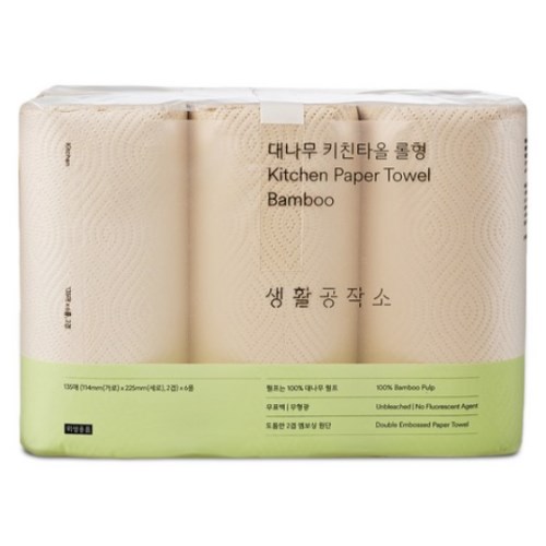 피앤케이 생활공작소 대나무 키친타월 롤형 135매 (6입) (1팩(6입))