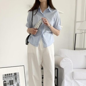 수프 KDH318D레바이 스트레치 블라우스 미니멀 링 여성 디테일 면 웨이스트