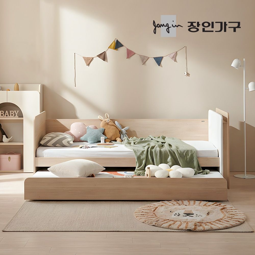  장인가구 뉴피터 패브릭헤드 슬라이딩 LED 2단침대 SS+안전가드 [낮은독립+7존독립]