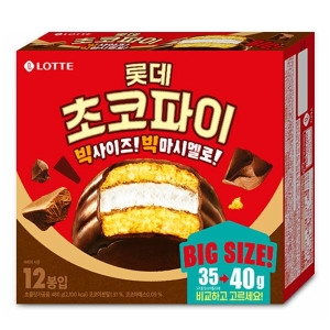 롯데 초코파이 빅사이즈 12봉입 480g 1개 초코파이 웰푸드 초코파이 빅사이즈 12봉입 480g 1개