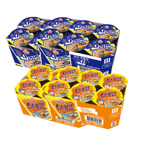 진라면컵 순한맛 65g 12개 + 스낵면컵 62g 12개