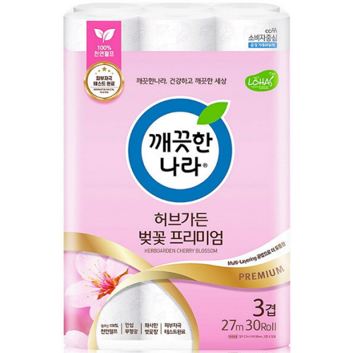 깨끗한나라 벚꽃 로맨틱 27m (30롤) (2팩)_이미지