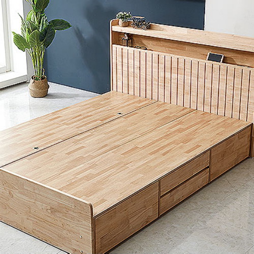 동서가구 네오 덴바 고무나무 원목 수납헤드 서랍형 LED침대 Q (독립스프링)_이미지