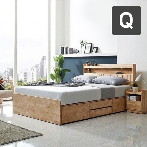 동서가구 네오 덴바 고무나무 원목 수납헤드 서랍형 LED침대 Q (독립스프링)_이미지