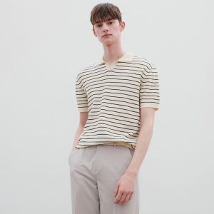 마인드브릿지 남자 여름니트 스트라이프 카라니트 배색 반팔 니트 MXKT31A3_이미지
