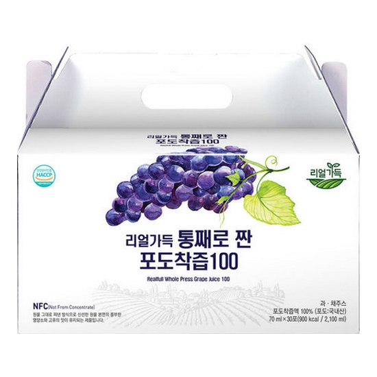 리얼가득 통째로 짠 포도착즙 100 70ml 30포 (1개)