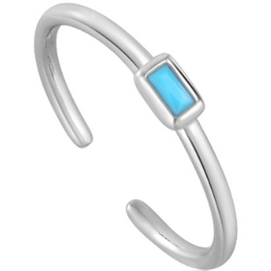 아니아하이에 스퀘어드 터키석 미니멀라인 밴드 925 실버 로듐 도금 사이즈조절 반지 R033-01H