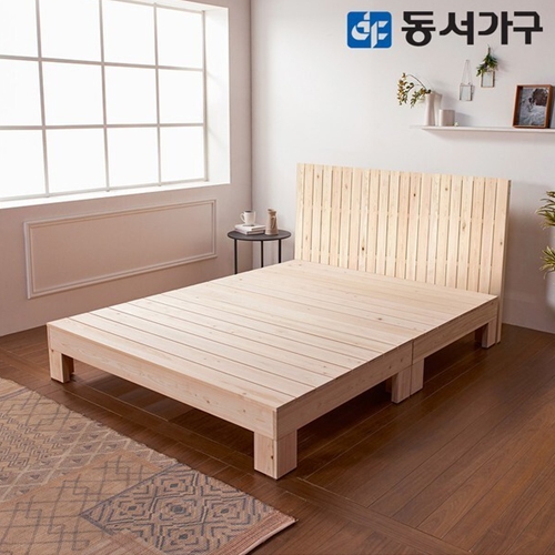 힐링 편백나무 헤드형 통원목 침대 Q