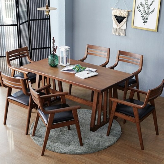 베스트리빙 몬타 우드슬랩 고무나무 원목 식탁 1600 (마티나의자6개)