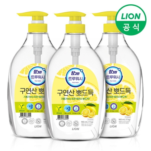 라이온코리아 참그린 트루워시 구연산 뽀드득 레몬향 1kg (965ml) (3개)