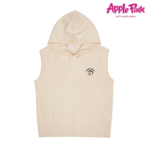 애플핑크 곰돌이 후드 니트 베스트 APK7R505GSI
